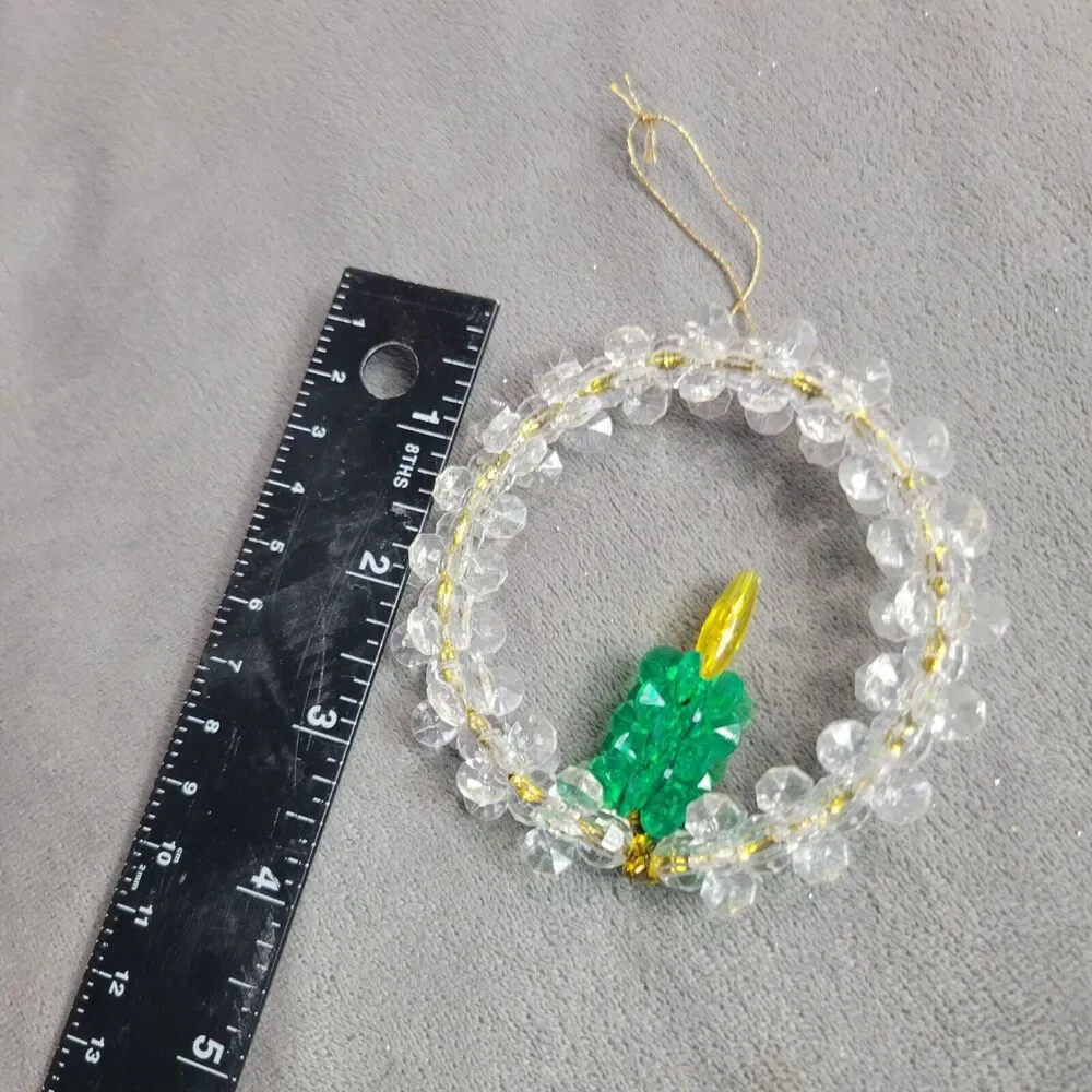 Crystal Beaded Wreath Ornament With Green Candle Accent For Home Decor & Holiday